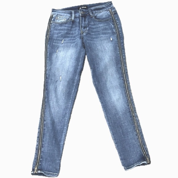 Vocal Denim - VOCAL Jeans, Blue Side Leg Zip Ultra Stretch Skinny Ankle, Women’s Size M (4/6)
